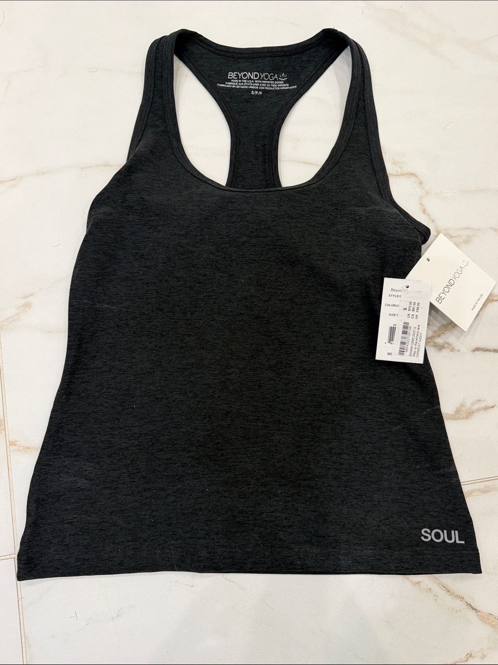 Beyond Yoga Black Racerback Tank with SOUL Logo